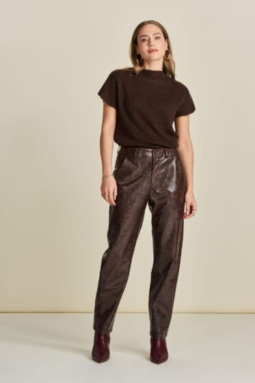 Faux Leather Pants - Brown