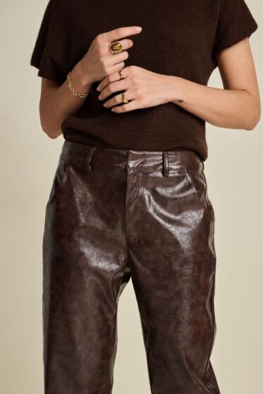 Faux Leather Pants - Brown