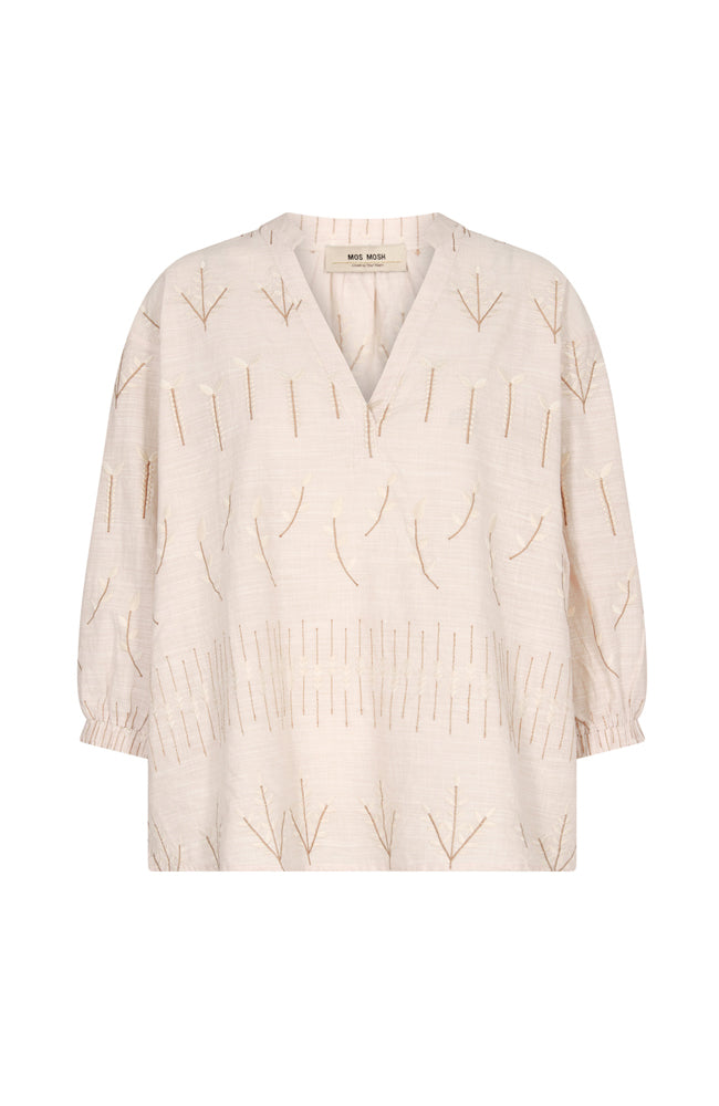 Nadine 3/4 Embroidered Blouse - Tan