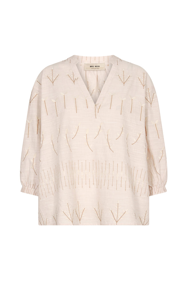 Nadine 3/4 Embroidered Blouse - Tan