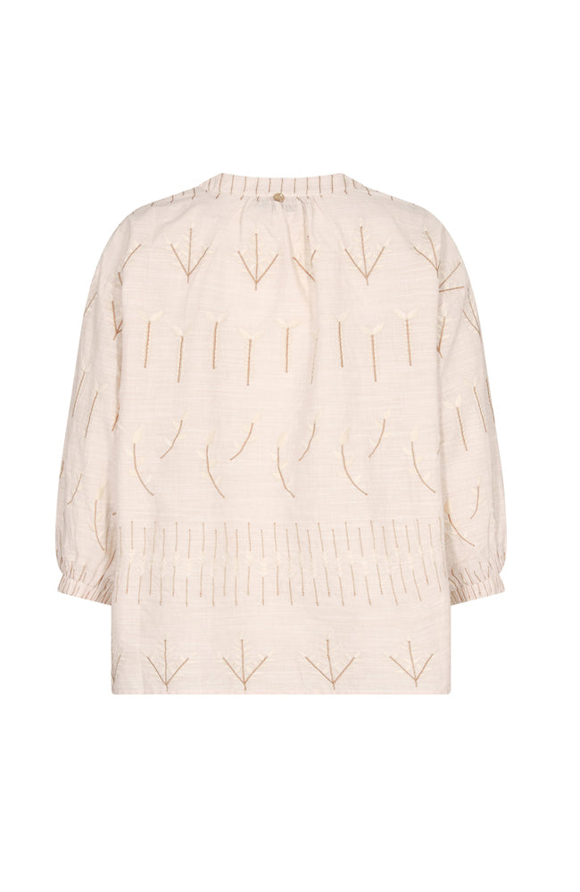 Nadine 3/4 Embroidered Blouse - Tan