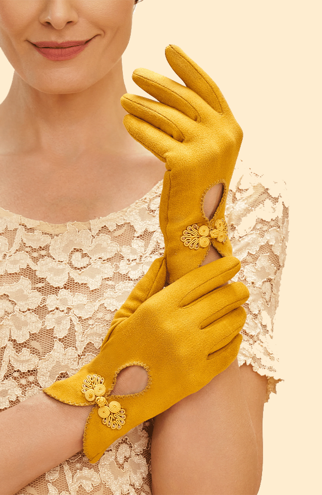 Faux Suede Glove - Suki Mustard