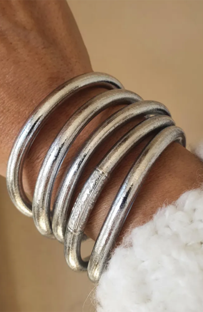 Budhist Temple Bangle Thick - Silver