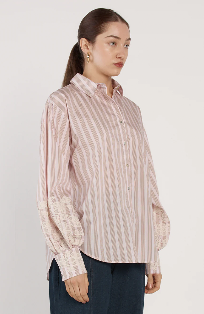 Paloma Striped Embroided Shirt - Pink Stripe