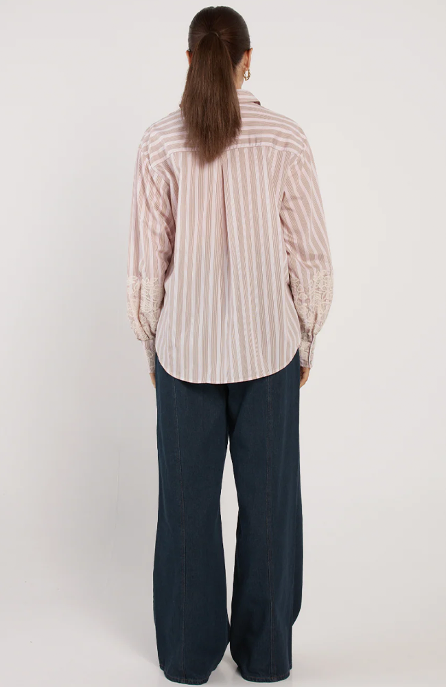 Paloma Striped Embroided Shirt - Pink Stripe