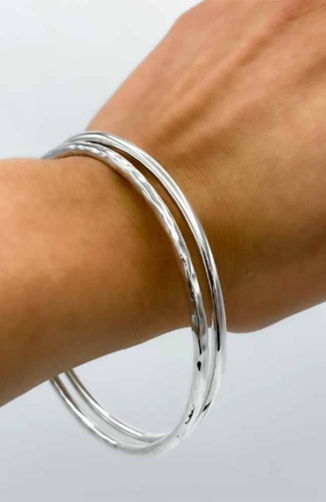 Budhist Temple Bangle Thin - Silver