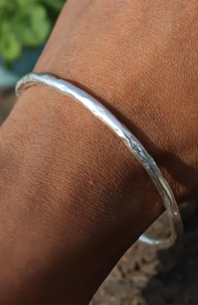 Budhist Temple Bangle Thin - Silver