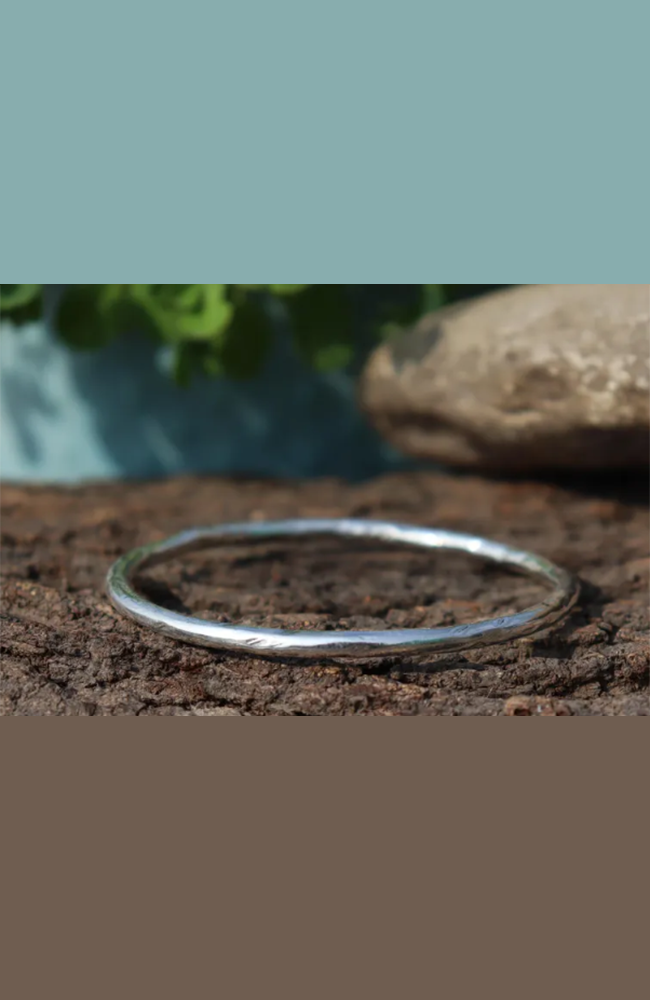 Budhist Temple Bangle Thin - Silver
