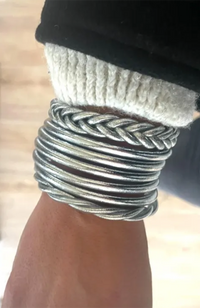 Budhist Temple Bangle Twist - Silver
