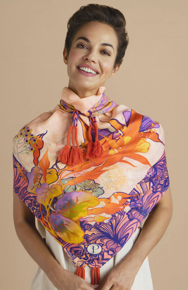 Silk Scarf - Tasselled 100%, Tropical Hummingbird