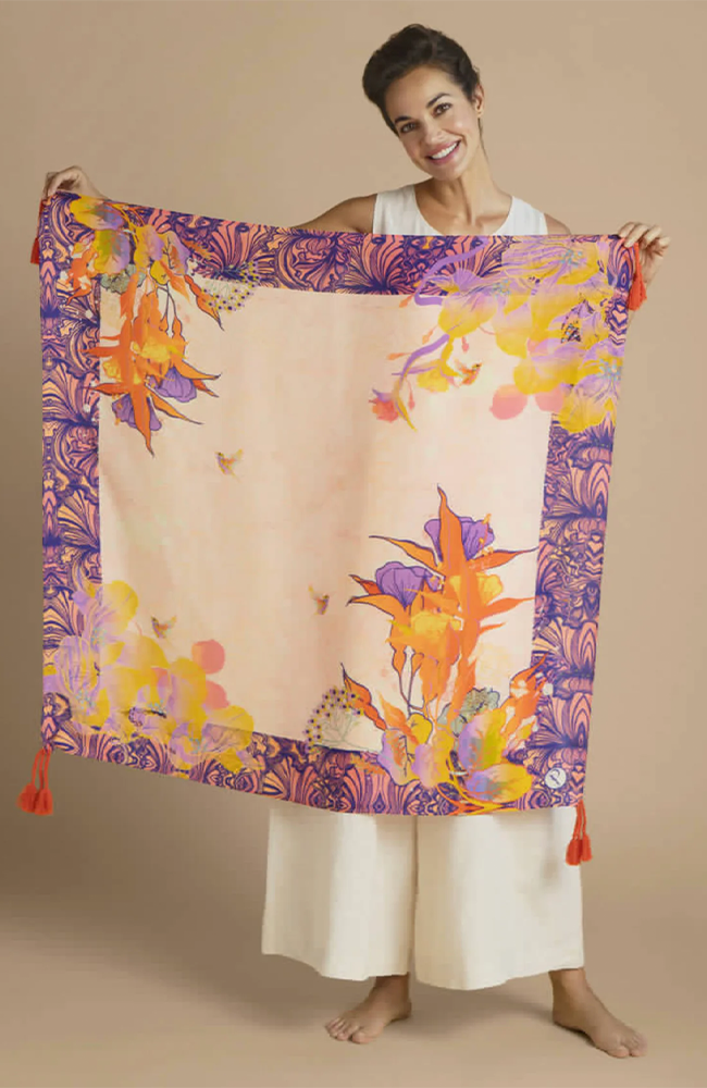 Silk Scarf - Tasselled 100%, Tropical Hummingbird