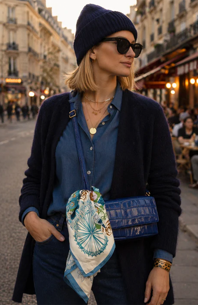 Margot Clutch Bag - Croc Leather/Navy
