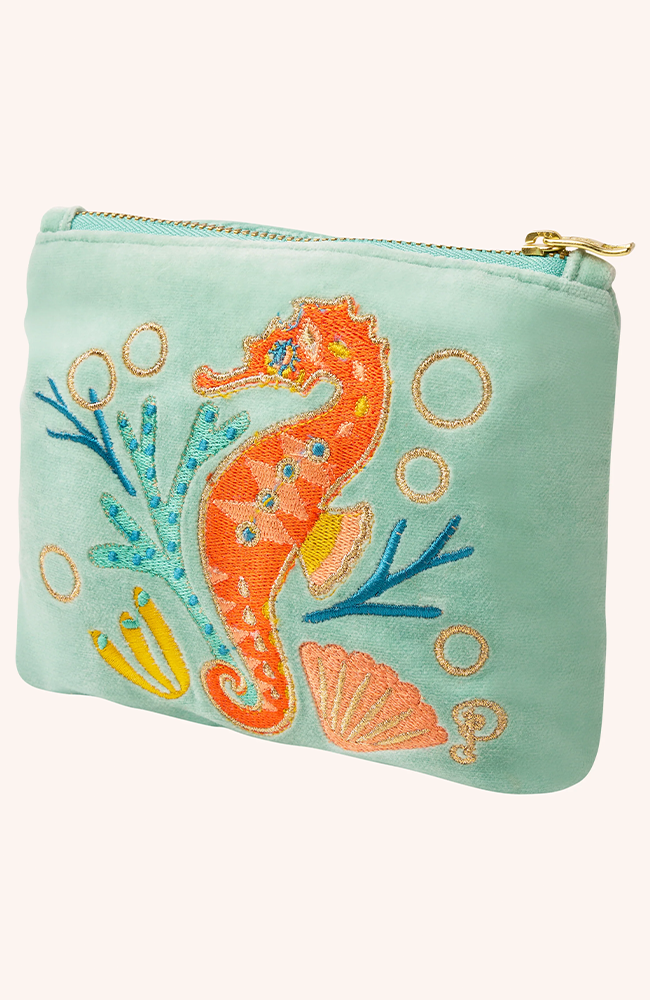 Sparkling Seahorse Mini Pouch - Aqua