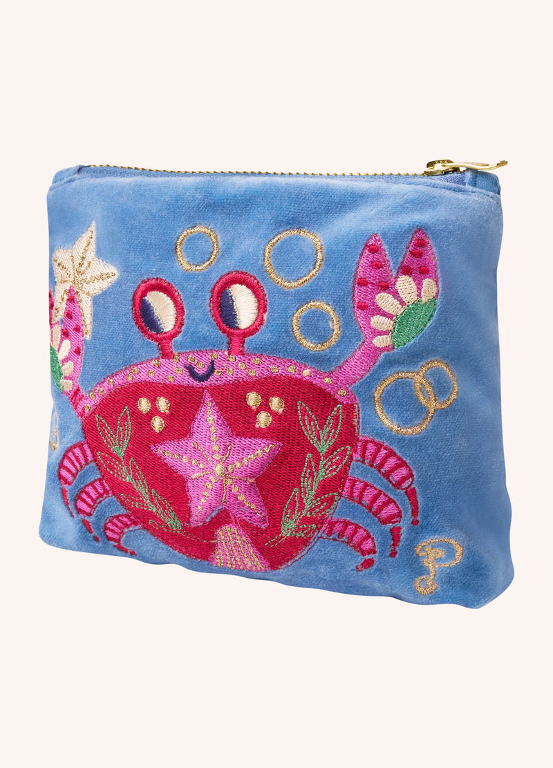 Velvet Mini Pouch - Seafaring Crab, Cornflower