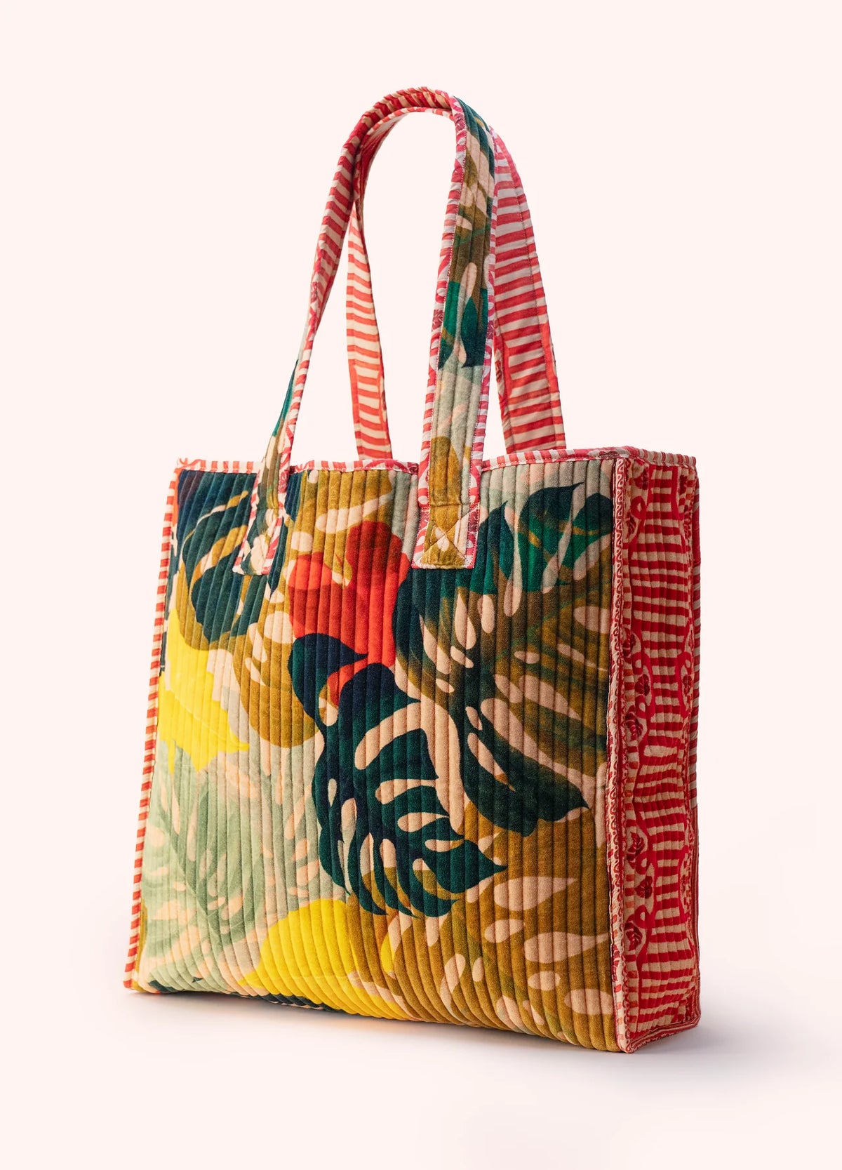 Luxe Velvet Quilted Tote - Exotic Leaves