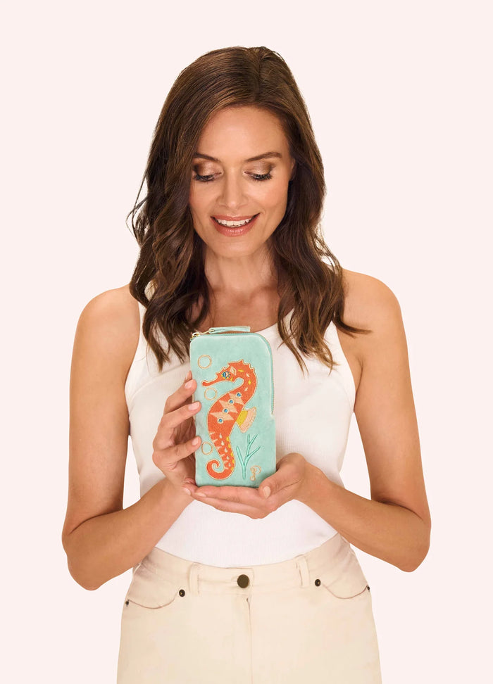 Velvet Sunglasses Pouch - Sparkling Seahorse, Aqua