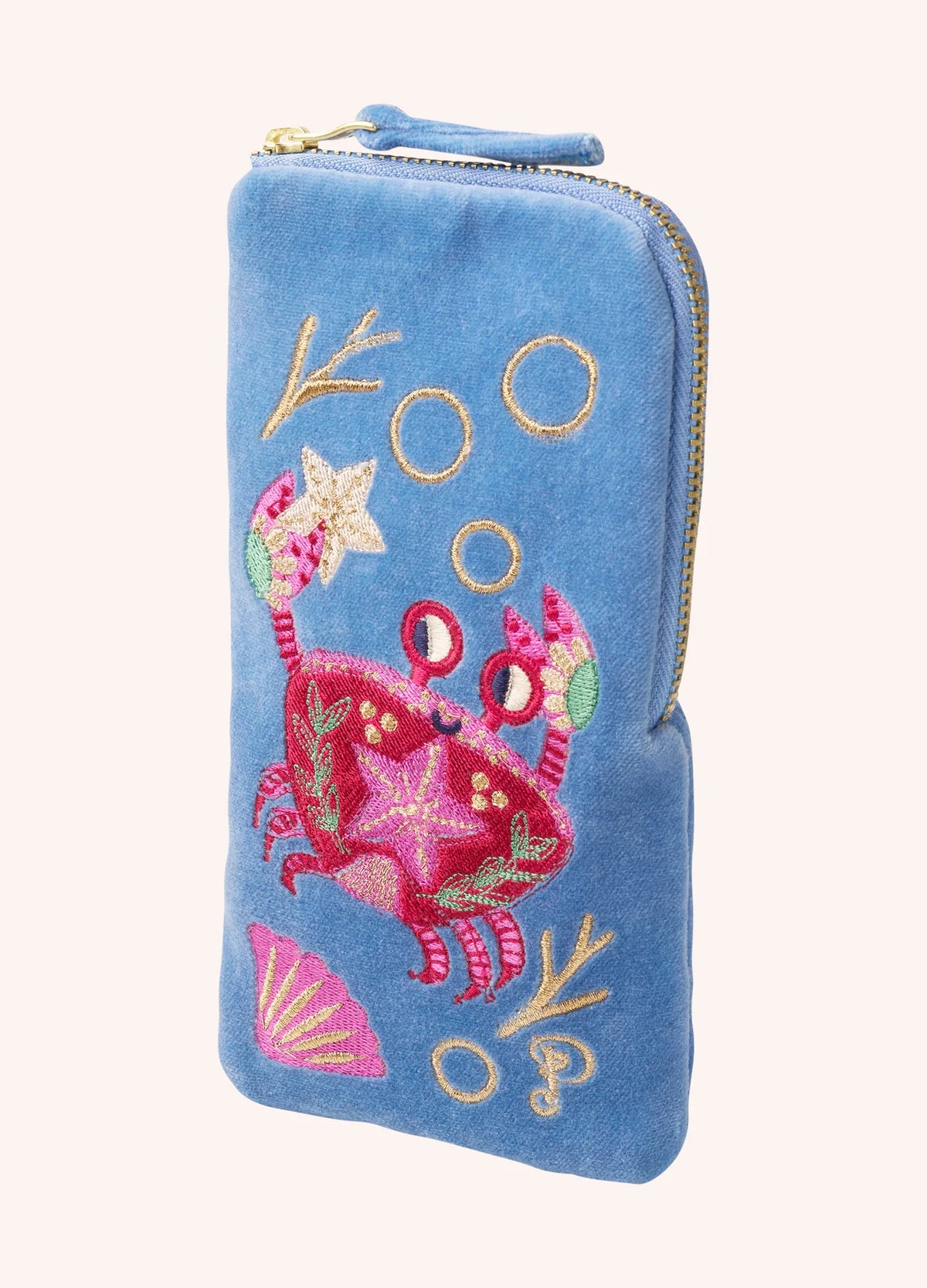 Velvet Sunglasses Pouch - Seafaring Crab, Cornflower