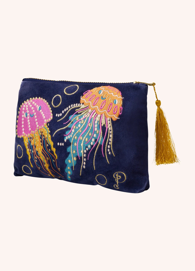 Velvet Zip Pouch - Jolly Jellies, Navy