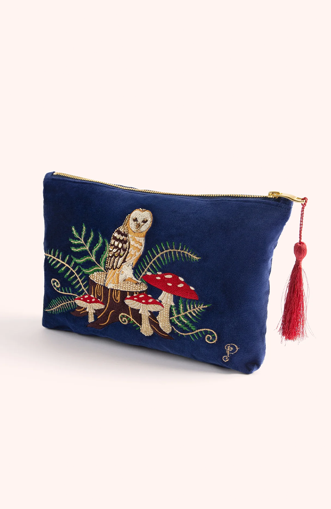 Velvet Zip Pouch - Woodland Owl