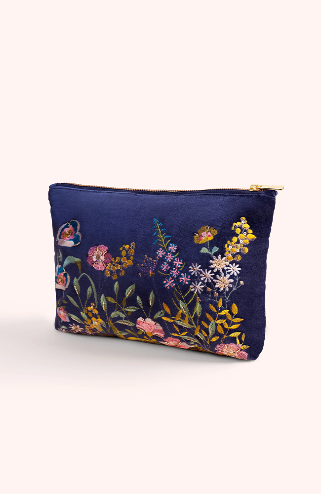 Zip Pouch - Navy Floral Hedgerow