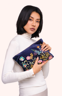 Zip Pouch - Navy Floral Hedgerow