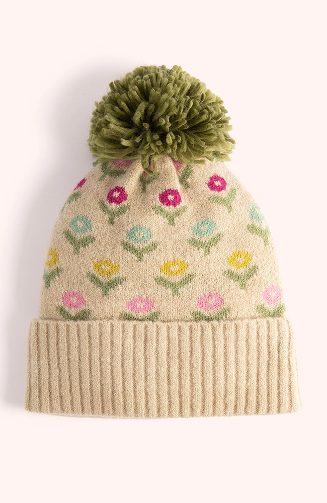 Pompom Hat - Cream Willow Ditsy Flower