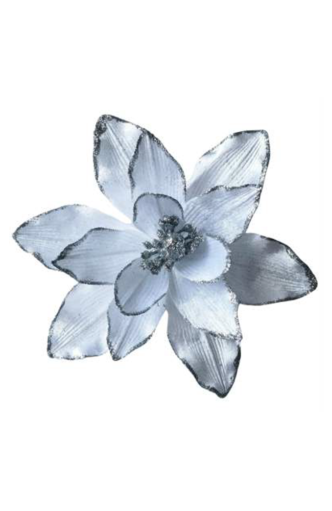 Clip On Poinsttia - White/Silver Edge