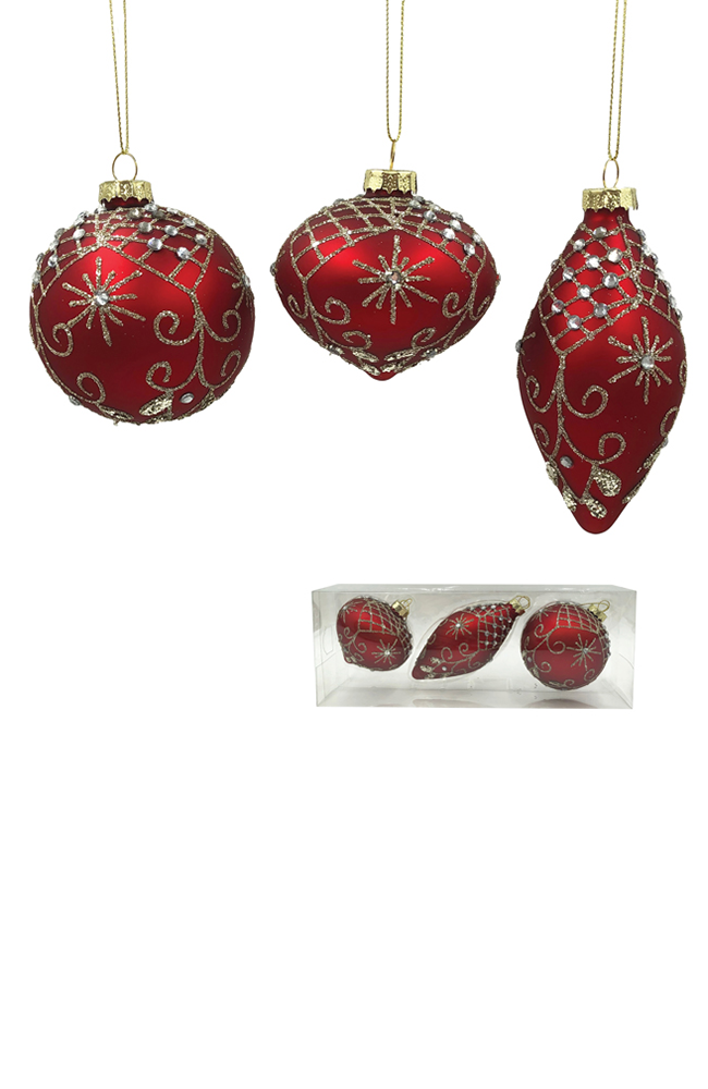 Glass Bauble Red & Jewel