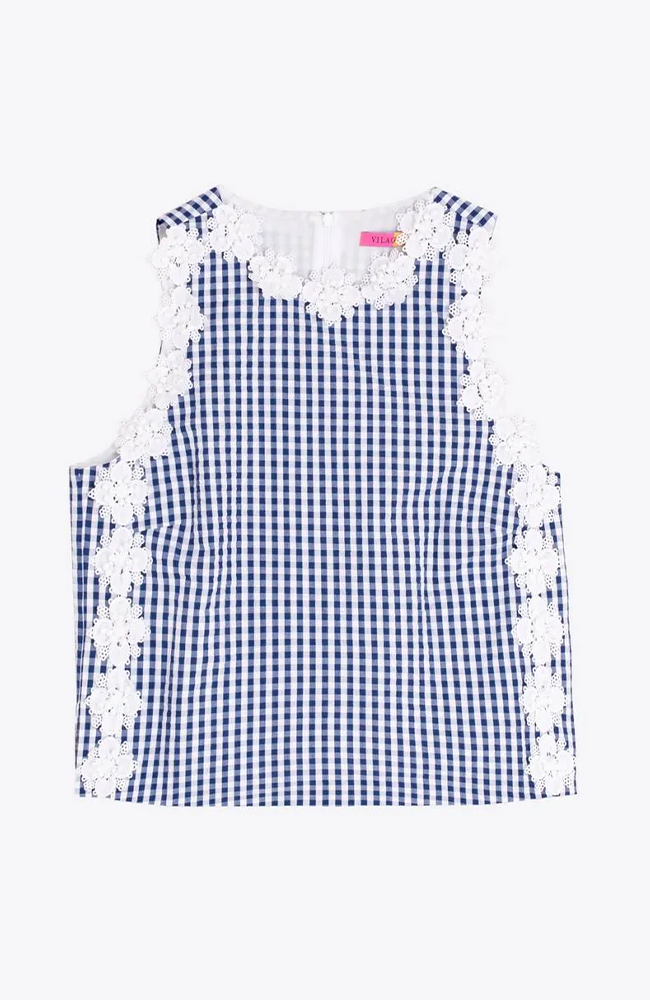 Ania Top - Navy/Gingham