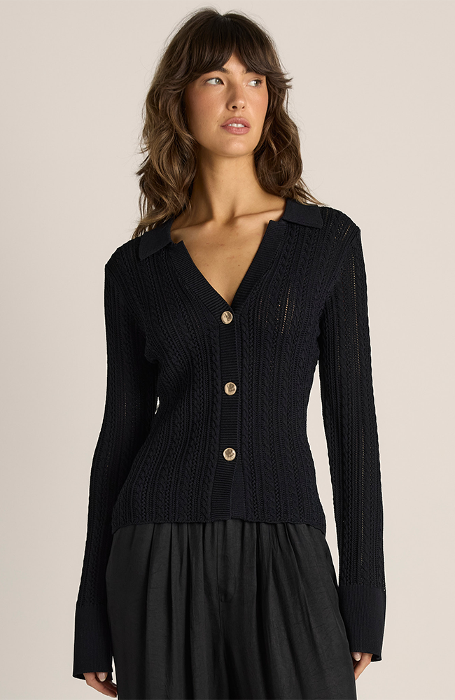 Audrey Pointelle Top - Black