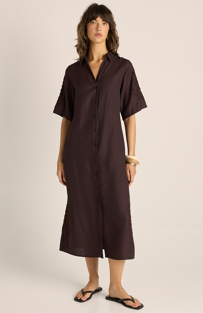 Bronte Embroidered Dress - Chocolate