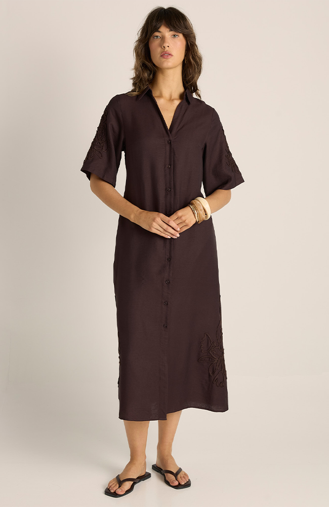 Bronte Embroidered Dress - Chocolate
