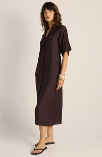 Bronte Embroidered Dress - Chocolate