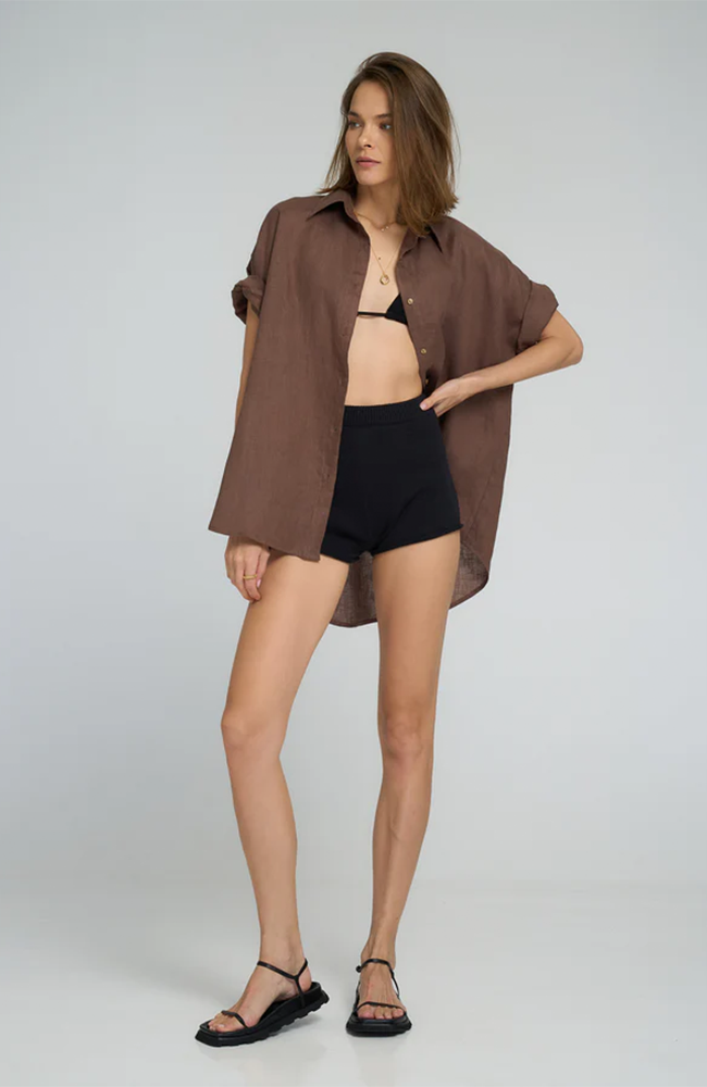 Georgie Linen Shirt - Chocolate
