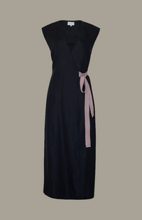 Lumen Linen Wrap Dress - Black/Mocha