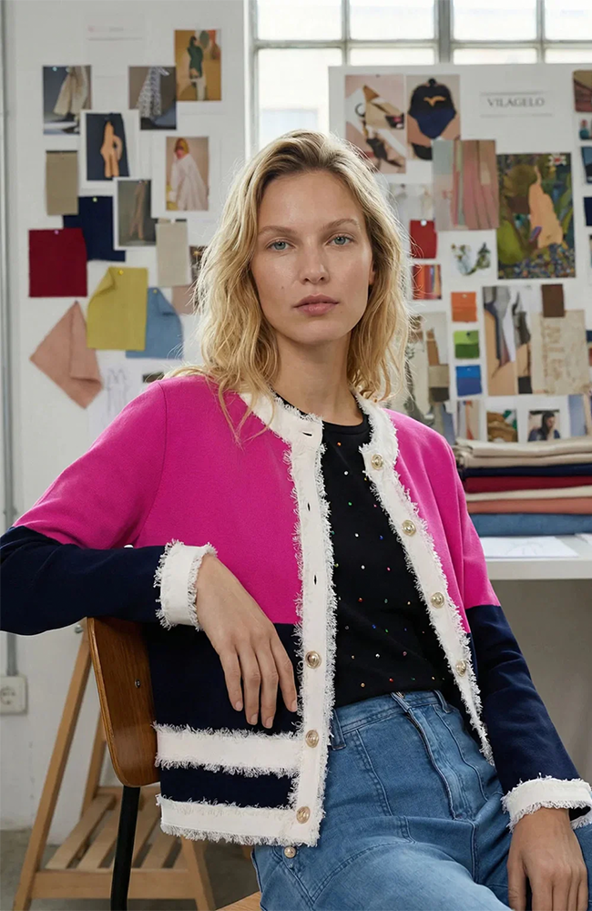 Bicolor Cardigan - Navy/Pink