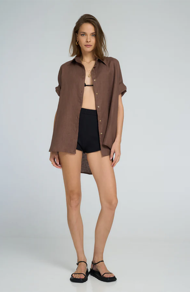 Georgie Linen Shirt - Chocolate