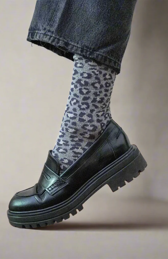 Glitter Lurex Socks - Leopard Grey