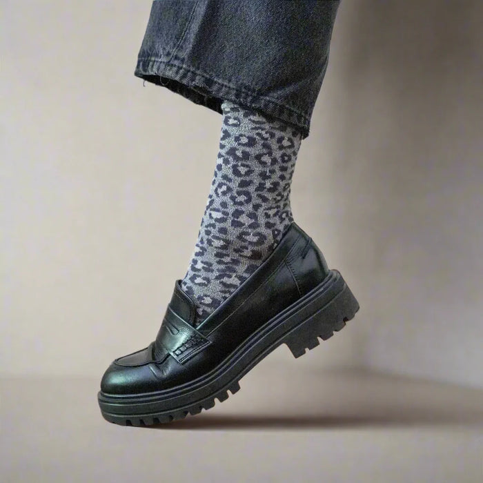 Glitter Lurex Socks - Leopard Grey