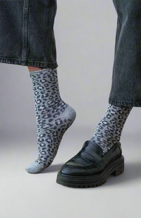 Glitter Lurex Socks - Leopard Grey