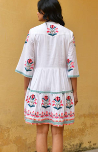 Hummingbird Embroidered Swing Dress - Multi