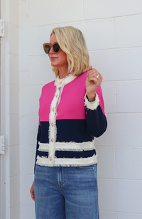 Bicolor Cardigan - Navy/Pink