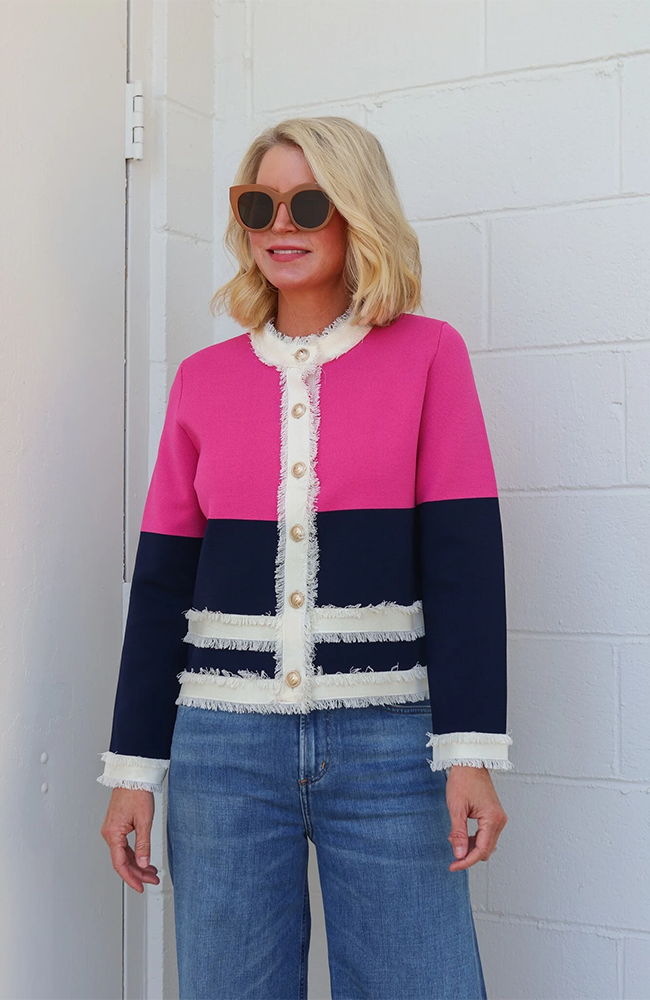 Bicolor Cardigan - Navy/Pink