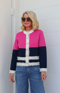 Bicolor Cardigan - Navy/Pink