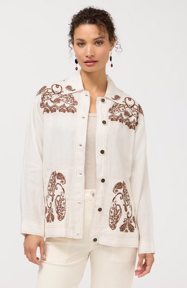 Linen Trapunto Chore Jacket - White