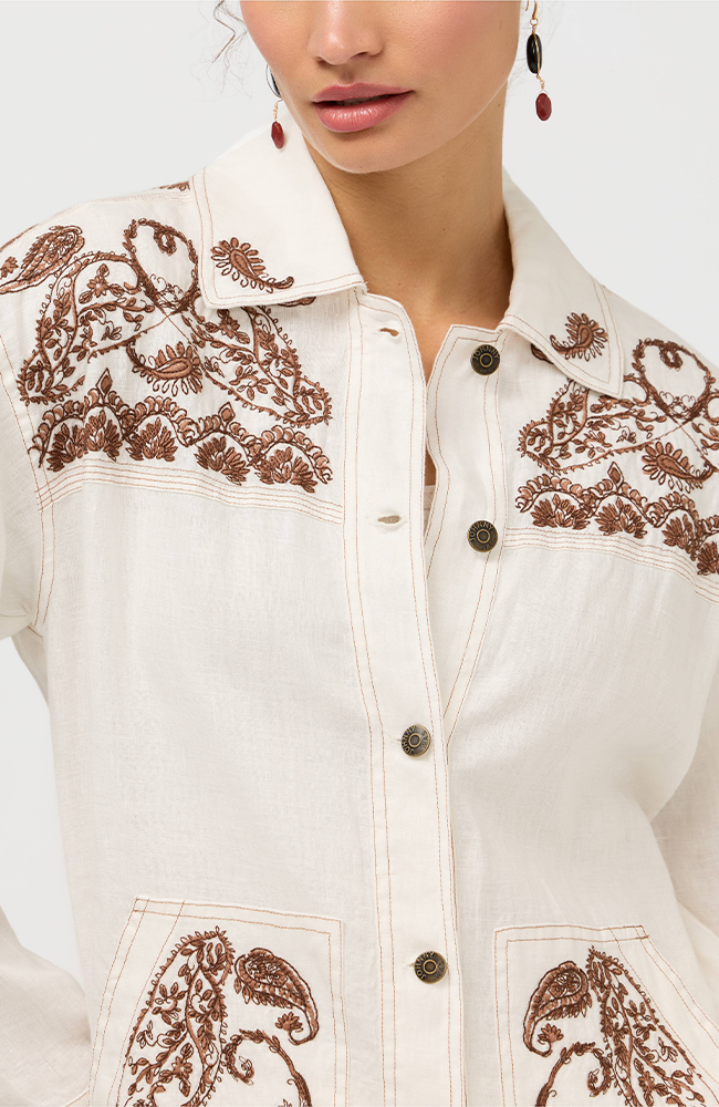 Linen Trapunto Chore Jacket - White
