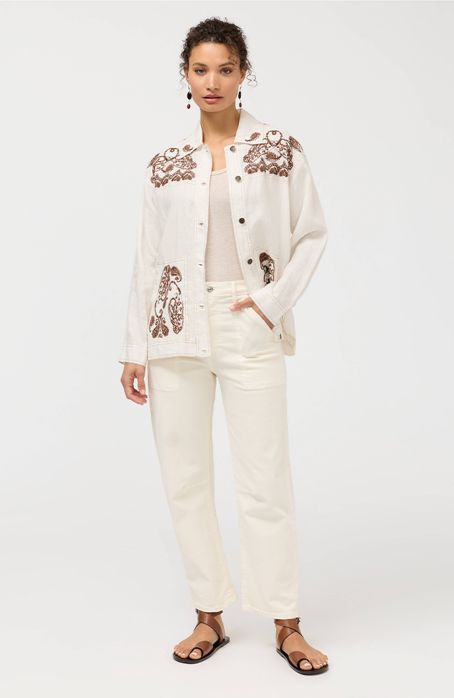 Linen Trapunto Chore Jacket - White