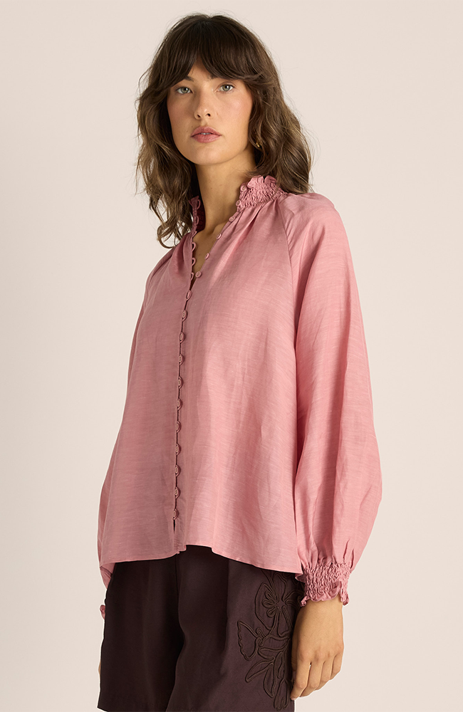Lani Shirred Blouse - Dusty Rose