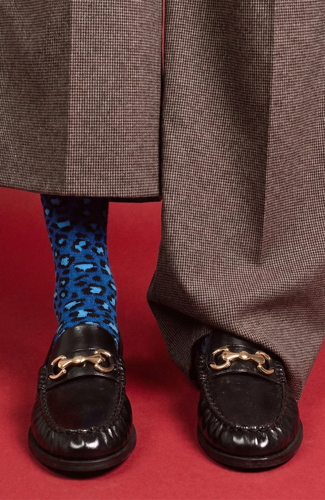 Glitter Lurex Socks - Leopard Night Blue
