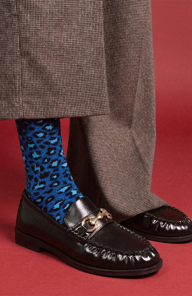 Glitter Lurex Socks - Leopard Night Blue